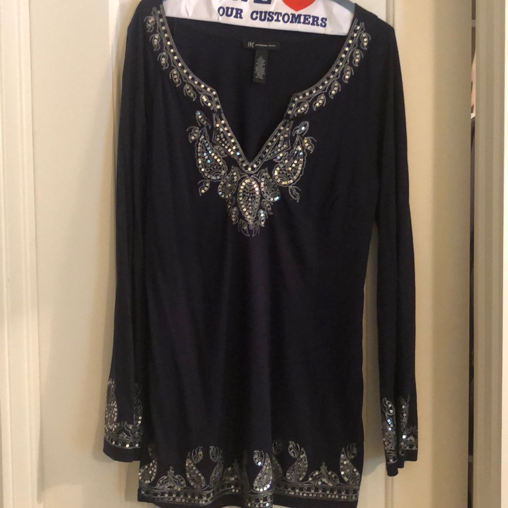 Navy blue top, with silver trim